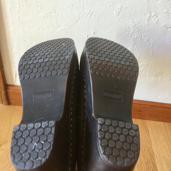 Dockers Dark Brown Leather Clogs Mules Slip On All Day Comfort Size 10 M - Picture 8 of 8